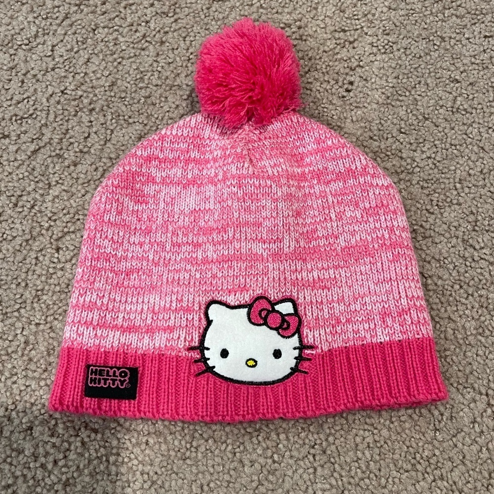 HELLO KITTY by Sanrio pink beanie hat PomPom